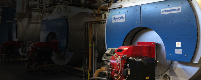 A large industrial steam boiler manufactured by Byworth Boilers