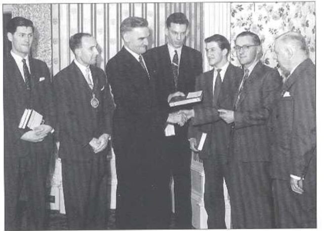 Presentation of the Frank Watson Essay Competition winners at the 1958-1959 Annual Dinner